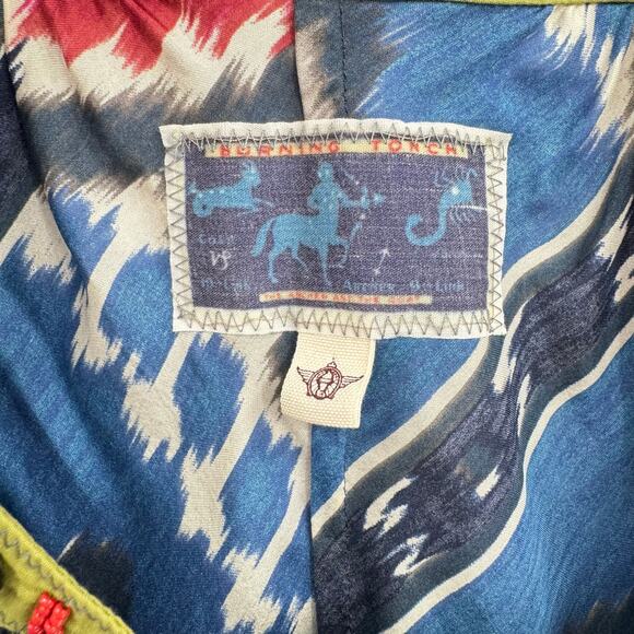 Burning Torch Colorful Ikat Print Embellished Square Neck 100% Silk Dress - Picture 9 of 11